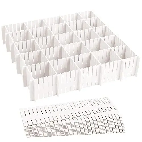 Produktbild: 24 Stück Schubladenteiler, Schubladeneinteiler, 32cm Schubladentrenner Verstellbare Schubladen Organisers Weiß Trennwände, Schubladeneinsatz für Unterwäsche, Socken, Kosmetik, Schlafzimmer, Büro