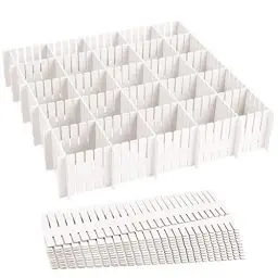 Produktbild: 24 Stück Schubladenteiler, Schubladeneinteiler, Schubladentrenner Verstellbare Schubladen Organisers Weiß Trennwände, Schubladeneinsatz für Unterwäsche, Socken, Kosmetik, Schlafzimmer(37cm）