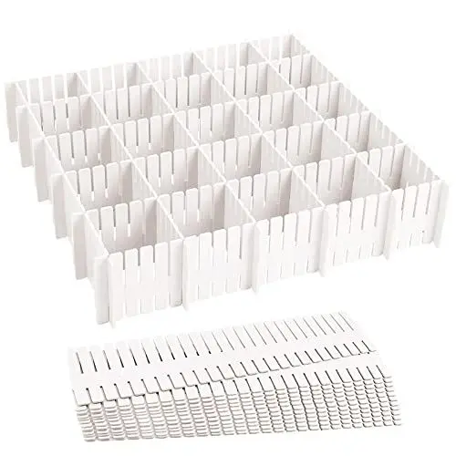 Produktbild: 24 Stück Schubladenteiler, Schubladeneinteiler, Schubladentrenner Verstellbare Schubladen Organisers Weiß Trennwände, Schubladeneinsatz für Unterwäsche, Socken, Kosmetik, Schlafzimmer(37cm）