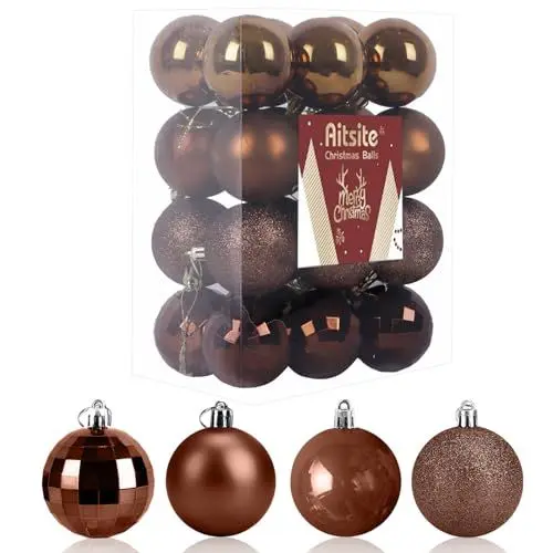 Produktbild: 24 Stück Weihnachtskugeln Braun, 6CM Christbaumkugeln Kunststoff Bruchsicher Weihnachtsbaumkugeln Christbaumschmuck Christbaumkugeln für Weihnachtsbaum Neujahr Festival Ornamente