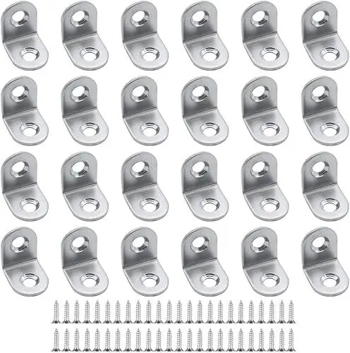 Produktbild: 24 Stück Winkelverbinder Edelstahl 20 x 20 mm Klein Winkel Klammern 90 Grad L-Form Metall Winkel Klammer Silber mit 48 Schrauben für Holz Möbel Tabelle Stuhl Bücherregal Schränke Anbau Winkel Bracket
