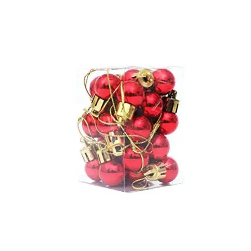 Produktbild: 24 Stücke Mini Weihnachtskugeln Weihnachtsbaumkugeln Ornamente Bunte Kugel Hängende Anhänger für Weihnachtsbäume Hochzeit Party Urlaub Dekorationen 2 cm (Rot)
