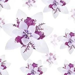 Produktbild: 24 Weihnachten Künstliche Glitzer Weihnachtsstern Blumen Künstlich Weihnachtsblumen Hochzeit Dekoration Blumen Weihnachtsbaumschmuck mit Clips, 6 Zoll, 4 Zoll, 3 Zoll (Weiß Lila)