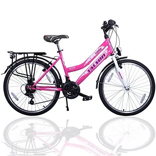 Produktbild: 24 Zoll Mädchenfahrrad 21-Gang Shimano Schaltung mit Beleuchtung nach STVO Rosa Doppelrahmen