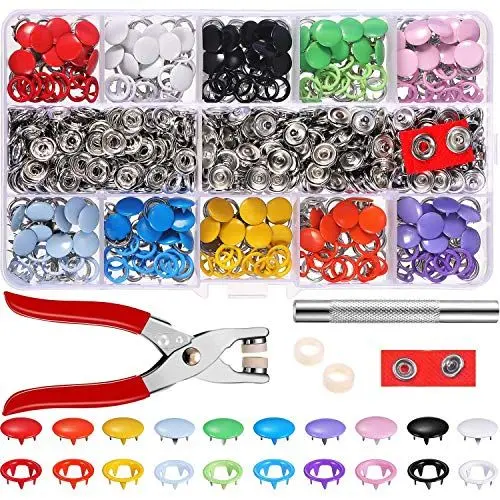 Produktbild: 240 Sets Druckknöpfe,MLIAIMCE Metall Druckknöpfe Kit Mit Zange 9,5mm Jersey Druckknöpfe 10 Farben,Für DIY Basteln Baby Kinder Kinderbekleidung,Kleidung Taschen,Handgemaakt,Kleding Repareren