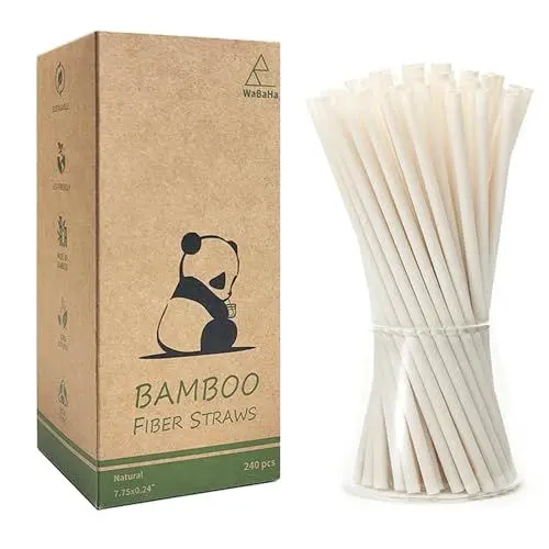 Produktbild: 100% Biologisch Abbaubar Bambus Strohhalme, 240 Stück Bambusfaser Strohhalme Einweg Natürliche Bamboo Trinkhalme für Heiße und Kalte Getränke