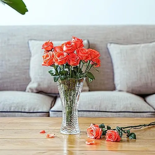 Produktbild: 25,4 cm hohe transparente Vase, kristallklare Vase für Blumen, Vintage-Glasvase für Blumen, Tafelaufsatz, Hochzeitsdekoration, Vasen für trockene Blumen, 23,5 cm