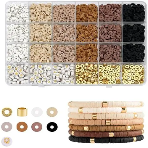 Produktbild: 2464pcs Heishi Perlen für Armbänder Beads For Bracelets Handgefertigte Buchstabenperlen Flache Runde Clay Beads für Ohrringe, Fußkettchen, Armbänder, Halskettenschmuck (6 mm)