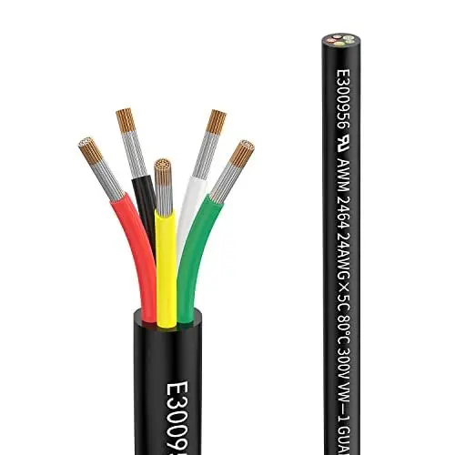 Produktbild: 24awg 5×0,2mm² 10meter Elektrischer Kabel 5 adrig Verlängerungskabel UL2464 5V/12V/24V/300V Sauerstofffreies mehrlitziges verzinntes Kupferkabel Landschafts Draht LED Lampen im Automobil im Freien…