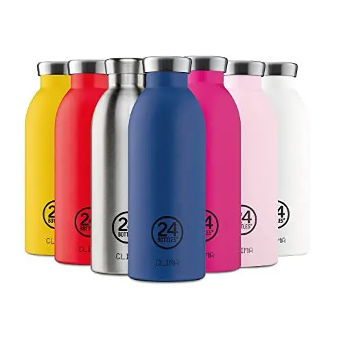 Produktbild: 24Bottles Clima Flasche - 330ml/500ml/850ml Thermosflasche mit 100% Versiegeltem Deckel (12 Stunden Heiße Getränke 24 Stunden Kalt), ökologische Edelstahlflaschen (Brushed Steel, 500 ml)