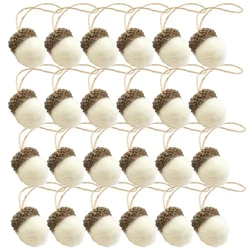 Produktbild: 24er Filz Eichel Ornamente Filzanhänger Weihnachten Christbaumschmuck Geschenkanhänger Weihnachtsdeko Anhänger für Weihnachtsbaum,Kaminsims,Wand,Party,Heimdekoration(Weiß)