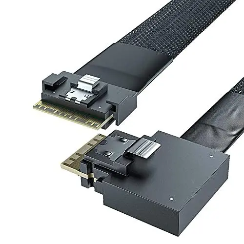 Produktbild: 24G Internal SlimSAS SFF-8654 to SFF-8654 8i Cable, Straight to Left Exit, SAS 4.0, 1-m, 100ohm