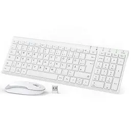 Produktbild: 2.4G Maus Set kabellos, iClever Aluminium Wireless Slim Tastatur QWERTZ Layout (Deutsch), für Computer/Desktop/PC/Laptop/Oberfläsche/Smart TV und Windows 10/8/7/Vista/XP (2.4GHz, USB)