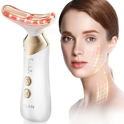 Produktbild: 24K Gold Gesichtsmassagegerät Gegen Falten, ANLAN EMS Gua Sha Elektrisch 5 Farben Rotlichtlampe Gesicht 42±3°C Wärme Massagegerät Gesicht 4 Modi Face Massager Face Lifting Anti Aging Gerät, 1200 mAh