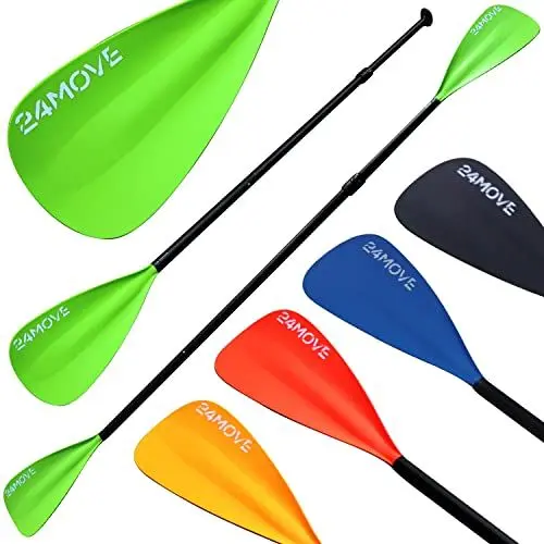 Produktbild: 24MOVE® Paddel Doppelpaddel 2 in 1 Teleskoppaddel Stechpaddel für SUP Stand Up Board, Kajak, Leicht aus Aluminium 230cm, verstellbar, grün