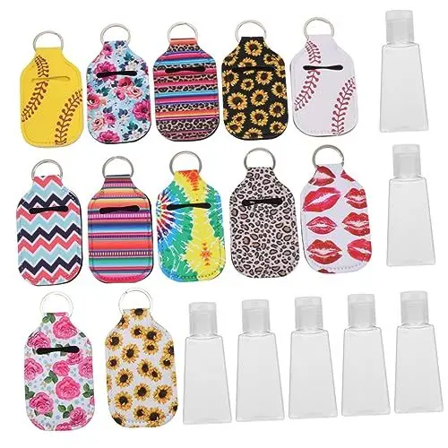 Produktbild: TOPBATHY 24er-Pack Leere Lotionflaschen Unterflaschenabdeckung Schlüsselanhänger Parfümflasche Lippenstift Neopren Reiseetui Kratzfest