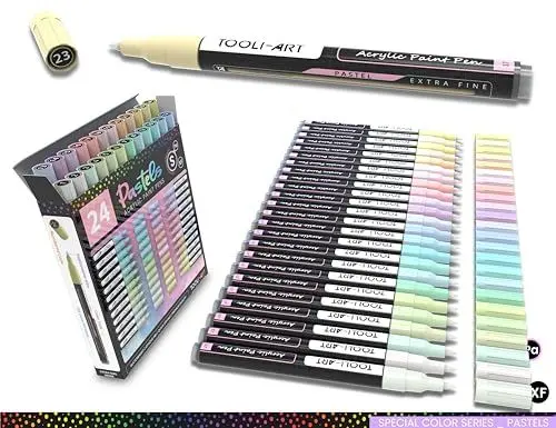 Produktbild: 24-teiliges Acrylstift-Marker-Set für Steinmalerei Kieselsteine Kunststoff Leinwand Glasbecher Blickdicht auf Wasserbasis schnell trocknend acrylstifte für steine wasserfest acryl marker PASTELL