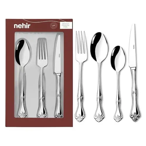 Produktbild: 24 pcs Stainless Steel Cutlery Set for 6 People - Elegant Set for Daily Use and Special Occasions, Rust Resistant, Messer – Löffel – Dessertlöffel, Besteck aus Edelstahl (8)