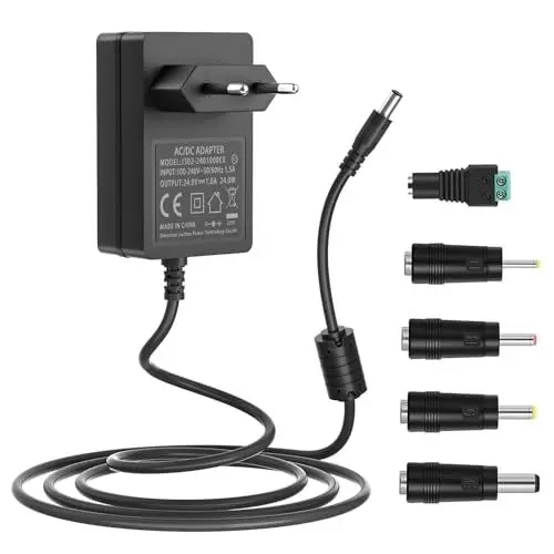 Produktbild: 24V Netzteil, Led Netzteil 24V, für LED-Streifenlicht CCTV-Kamera Bluetooth-Lautsprecher Nagellampe Luftreiniger Massagepistole Minidrucker mit 5 DC-Spitzen