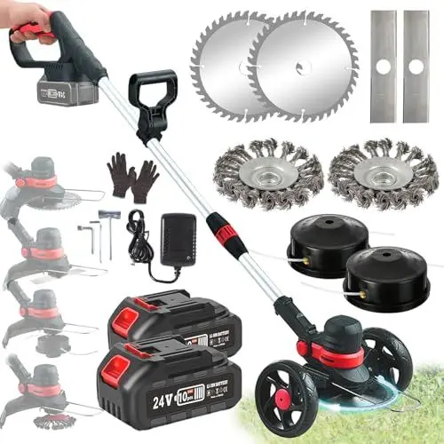 Produktbild: 24V Rasentrimmer mit Akku und Unkrautbürste, BRUSHLESS Akku Rasentrimmer für 18V Makita Akku, 4 in 1 Akku Trimmer Messer, 30CM SCHNITTBREITE, 110-160CM Teleskopisch, 2X Akku Freischneider