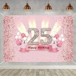Produktbild: 25. Geburtstag Deko 25 Geburtstag Banner Rosegold Party Dekoration Frauen, Stoff Schild Poster 25. Jahrestag Party Geburtstagsdeko Glitzern Rosa