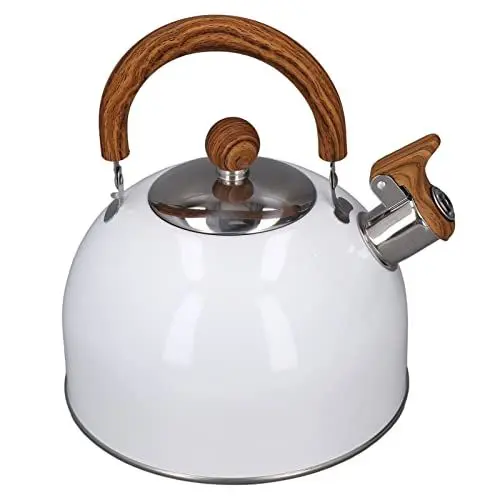 Produktbild: 2.5 Liter Edelstahl Wasserkessel mit Holz Griff, Teekessel Weiß Retro Geeignet Gasherd, Keramikofen, Induktionskochfeld