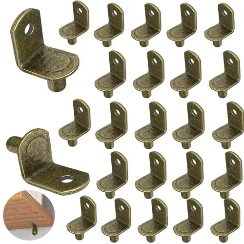 Produktbild: 25 Stück Flache Löffelart Regalträger Stützen RegalbodentRäger Schrank Stützen Edelstahl für Möbel Holz, Regalstift mit Löchern, L-förmige Halterung, Möbelregal-Stütznagel für Schrank, Küchenstütze