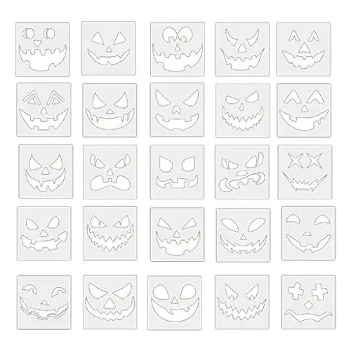 Produktbild: 25 Stück Halloween Zeichenschablonen Schablonen Wiederverwendbare Anti-Break Malerei Schablonen zum Malen auf Holz Wand Brille Malerei Schablonen Halloween Thema für Holz Leinwand Metall Möbel