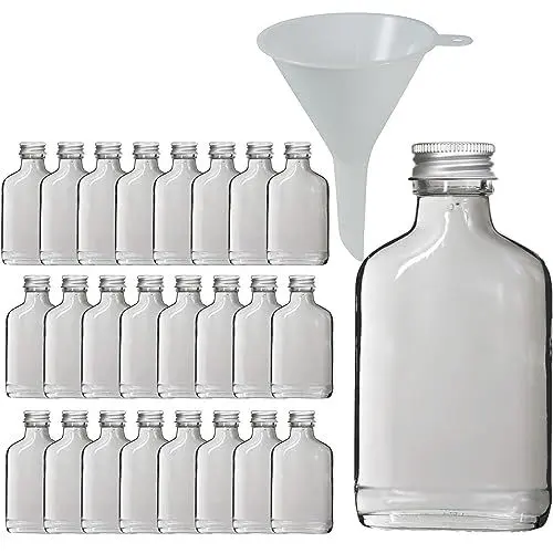 Produktbild: 25 x Flachmann 100ml Glasflaschen zum selbstbefüllen, inkl Trichter