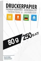 Produktbild: 250 BLATT Druckerpapier A4 80g weiß – PREMIUM PAPIER Reinweiß - DIN A4-21 x 29,7 cm - Kopierpapier, Laserdrucker & Tintenstrahl für Uni, Fotografie, Präsentationen, Basteln - Ideal für Kopiergeräte