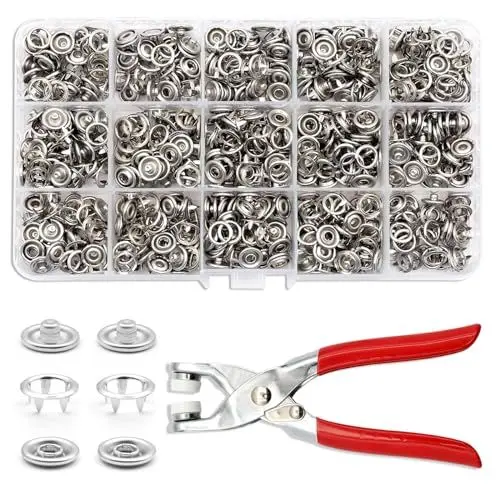Produktbild: 250 Sets Druckknöpfe mit Zange, Metall Druckknopf Set Hohle und Solide Metallknöpfe 9.5mm Silber Jersey Druckknöpfe Knöpfe Ohne Nähen für Baby Kinderbekleidung Sewing Craft