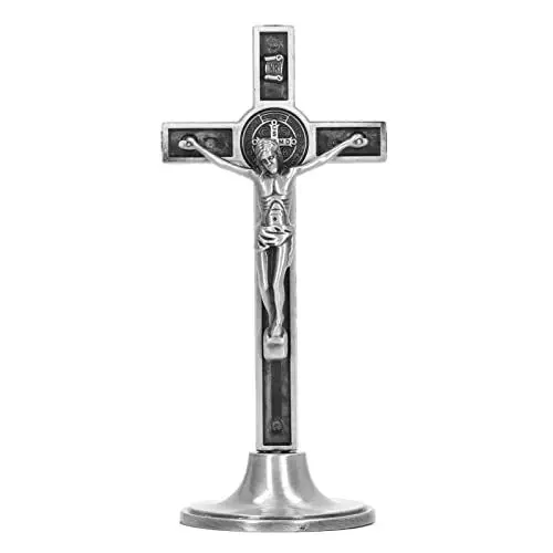 Produktbild: Riuulity 25,4 Cm Großes, Durchsichtiges Standkreuz, Schönes Design, Perfektes Katholisches Metallkreuz für Taufe, Hochzeit, Ostern, mit Sockel (SILVER), RIUULITYKWHTX12IGD-12