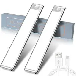 Produktbild: 25CM Schranklicht mit Bewegungsmelder | Warmweiß & Weiß & Kaltweiß | Schrankbeleuchtung LED Unterbauleuchte Küche 2000mAh led leiste Batterie Aufladbar für Küche Kleiderschrank Flur Treppe -2Stück