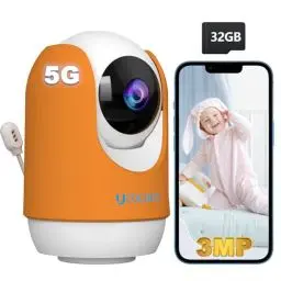 Produktbild: 2,5K Überwachungskamera Innen, UCOCARE 2,4/5Ghz WLAN Kamera Überwachung Innen mit 32GB-Speicherkarte, Haustierkamera mit App, Baby/Haustiere/Senioren, Menschliche Erkennung Automatisches Tracking