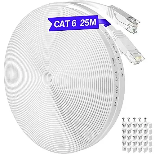 Produktbild: 25m Lan Kabel Cat 6 Weiß 25 Meter Netzwerkkabel Flach 25m Dünn Hochgeschwindigkeits 1000Mbits Gigabit Lang Ethernet Kabel Internetkabel RJ45 Patchkabel für PS5, PS4, Router, TV, Switch, Modem