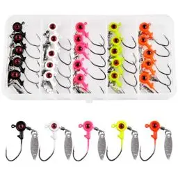 Produktbild: 25stk Jigköpfe Angelhaken Kit Underspin Angeln Jighaken,3D Augenball, Bass Crappie Angelköder, bemalte Angelhaken, Angeln Swimbait Jigköpfe Haken für Salzwasser Süßwasser (1.75g-25STK)