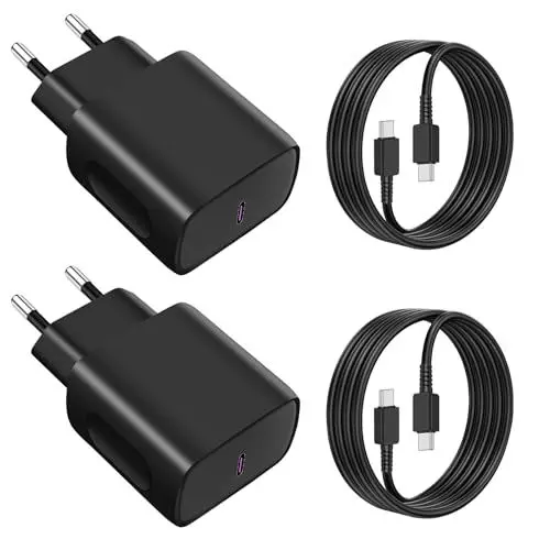 Produktbild: 25W USB C Ladegerät Schnellladegerät für Samsung, Netzteil USB C mit 2X2M ladekabel, Adapter für Samsung Galaxy S25 S24 S23 S22 S21 Ultra A56 A55 A54 A53 A16 A15 A13/S20,für iPhone Huawei Xiaomi