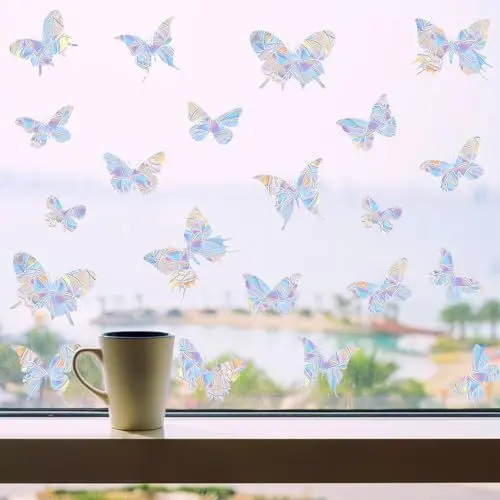 Produktbild: 26 Stück Fensterbilder, 3D Sonnenfänger Fenster, Prisma Fensteraufkleber Regenbogen Folie PVC Selbstklebende Lichtfänger Vogelschutz für Glasscheiben