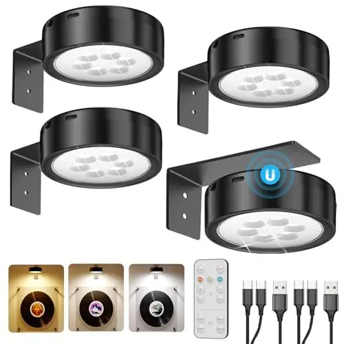 Produktbild: 2600mAh Akku Bilderleuchte, USB Aufladbar Bild Beleuchtung Wand Kabellos, Akku LED Spot mit Fernbedienung, GemäLde Beleuchtung mit Batterie, Magnetisch Bilderrahmen Licht Schwarz Vitrinenbeleuchtung