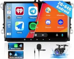 Produktbild: CAMECHO 2+64G Android 13 Autoradio Wireless Carplay mit Navi Für VW Passat B6 B7 Golf 5 6 Jetta T5 Polo Touran Caddy Sharan Seat 9 Zoll Auto Bluetooth Radio mit WiFi FM Android Auto Rückfahrkamera