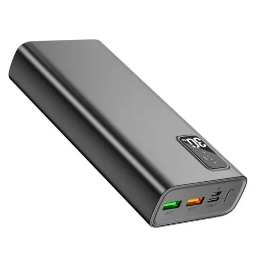 Produktbild: 26800mAh tragbares mobiles Ladegerät mit USB-C PD 22.5W und QC3.0 Schnellladung, 3 externen Anschlüssen, LED-Display und leichtem Design für Smartphones, Kameras, Tablets und andere Geräte.