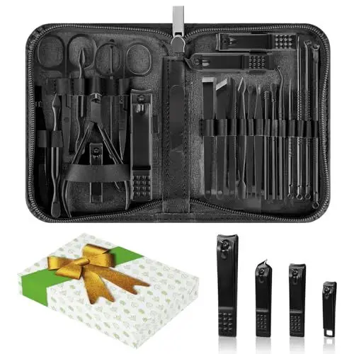 Produktbild: 26-teiliges Maniküre Pediküre Set Nagelknipser - ACYOUNG Professionelle Edelstahl-Nagelpflege-Werkzeuge mit Ledertasche für Zuhause, Reisen (schwarz)