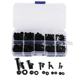 Produktbild: 270 Stk./Box M2/M2.5/M3/M4/M5 Nylon Schrauben Mutter Unterlegscheibe Sortiment Kit Hardwarebefestigungen mit Schraubenaufbewahrungsbox(Schwarzes 270-teiliges Nylonschraubenset), Nuss