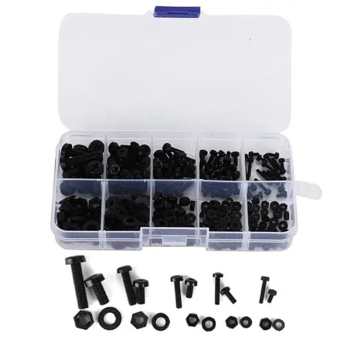 Produktbild: 270 Stück Kunststoffschrauben, Nylonschrauben, Bindeschrauben für eine Vielzahl von Binde- und Befestigungsanwendungen für verschiedene Projekte (Black 270pcs nylon screw set)