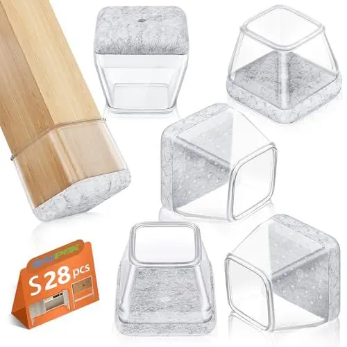Produktbild: 28 Stück Schutzkappen für Stuhlbeine, BAIPOK Silikon Stuhlbeinschoner mit Filz, Transparent Schutz für Stuhlbeine, Gummi Stuhl Beinkappen für Hartholzböden (23-29mm)
