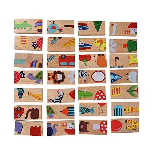 Produktbild: 28 Stücke Gebäude Domino Blöcke Set Tier Farbige Holzpuzzle Frühe Pädagogische Spielzeug für Kinder