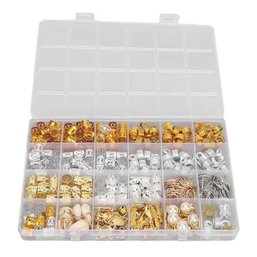 Produktbild: 280 Stück Haar-Dreadlock-Schmuck-Zopfringe, Anhänger-Schmuck, Hohl, DIY-Haarschmuck, Dreadlock-Zubehör, Vielseitig Einsetzbar