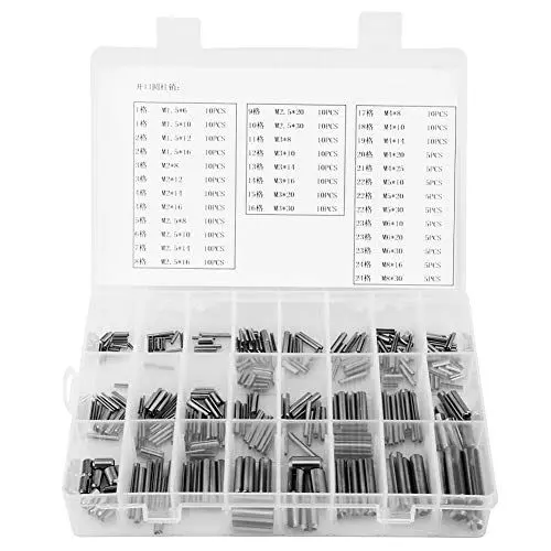 Produktbild: 280-teiliges Spannstift-Sortiment-Set, Edelstahl-Federspannstifte Set M1.5 M2 M2.5 M3 M4 M5 M6 M8 mit Box,Stift, Schlüssel