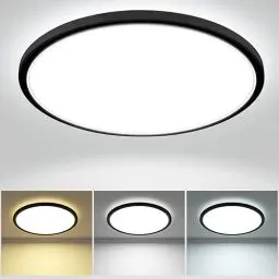 Produktbild: 28W 3200LM LED Deckenleuchte Flach, Ø29.5cm 3Farben 3000K/4500K/6000K Deckenlampe, Schwarz Rund Ultra Dünn LED Lampen Deckenlampen,Deckenleuchten Deckenbeleuchtung für Badezimmer,Wohnzimmer,Küche