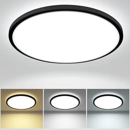 Produktbild: 28W 3200LM LED Deckenleuchte Flach, Ø29.5cm 3Farben 3000K/4500K/6000K Deckenlampe, Schwarz Rund Ultra Dünn LED Lampen Deckenlampen,Deckenleuchten Deckenbeleuchtung für Badezimmer,Wohnzimmer,Küche